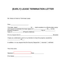 Sample of Early Lease Termination Letter Template