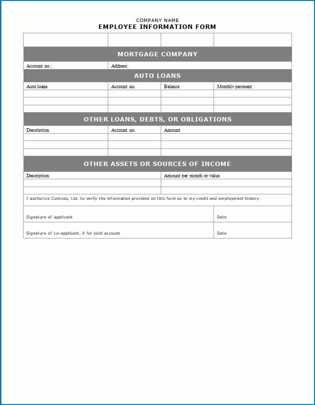 Sample of Employee Information Form