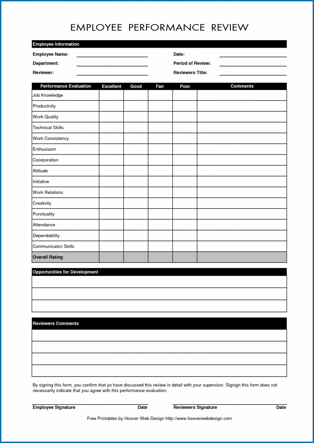 √ Free Printable Employee Performance Review Template