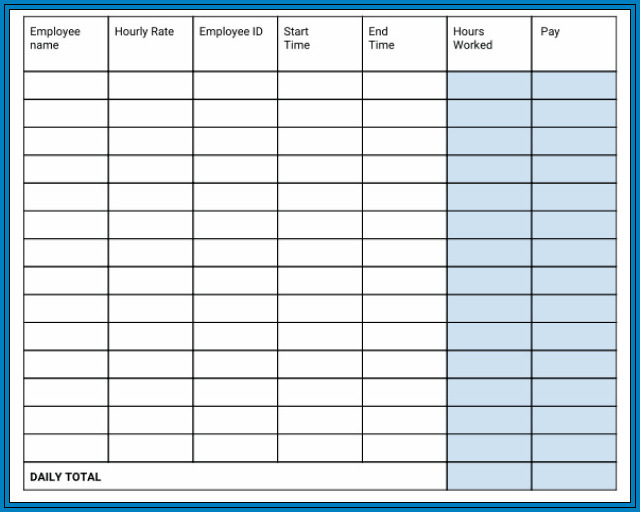 Sample of Employee Time Tracking Excel