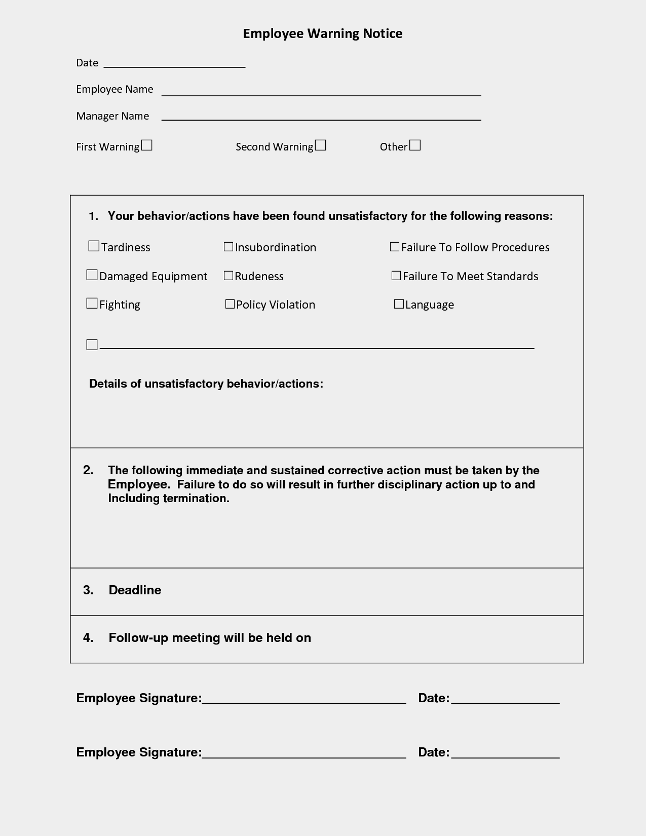 Sample of Employee Warning Form