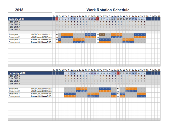 √ Employee Work Rotation Schedule Template
