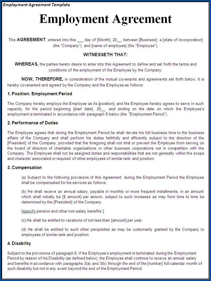Sample of Employment Contract Template