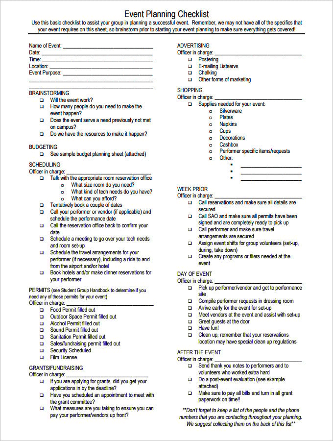 Sample of Event Planning Checklist Template Sample of Event Planning Checklist Template