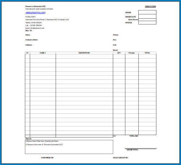 Sample of Free Invoice Template Excel