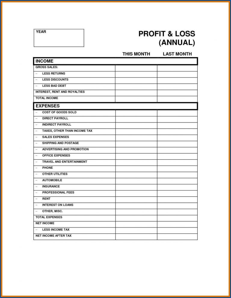 Printable Free Profit And Loss Template For Self Employed