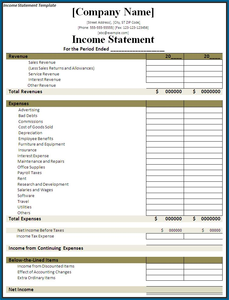 Sample of Income Statement Template