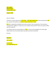 Sample of Landlord Recommendation Letter for a Tenant