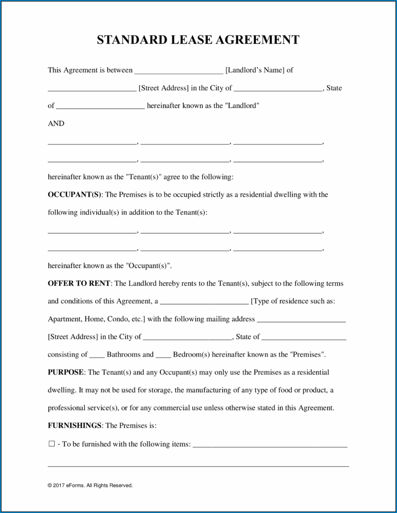 Sample of Lease Agreement Template