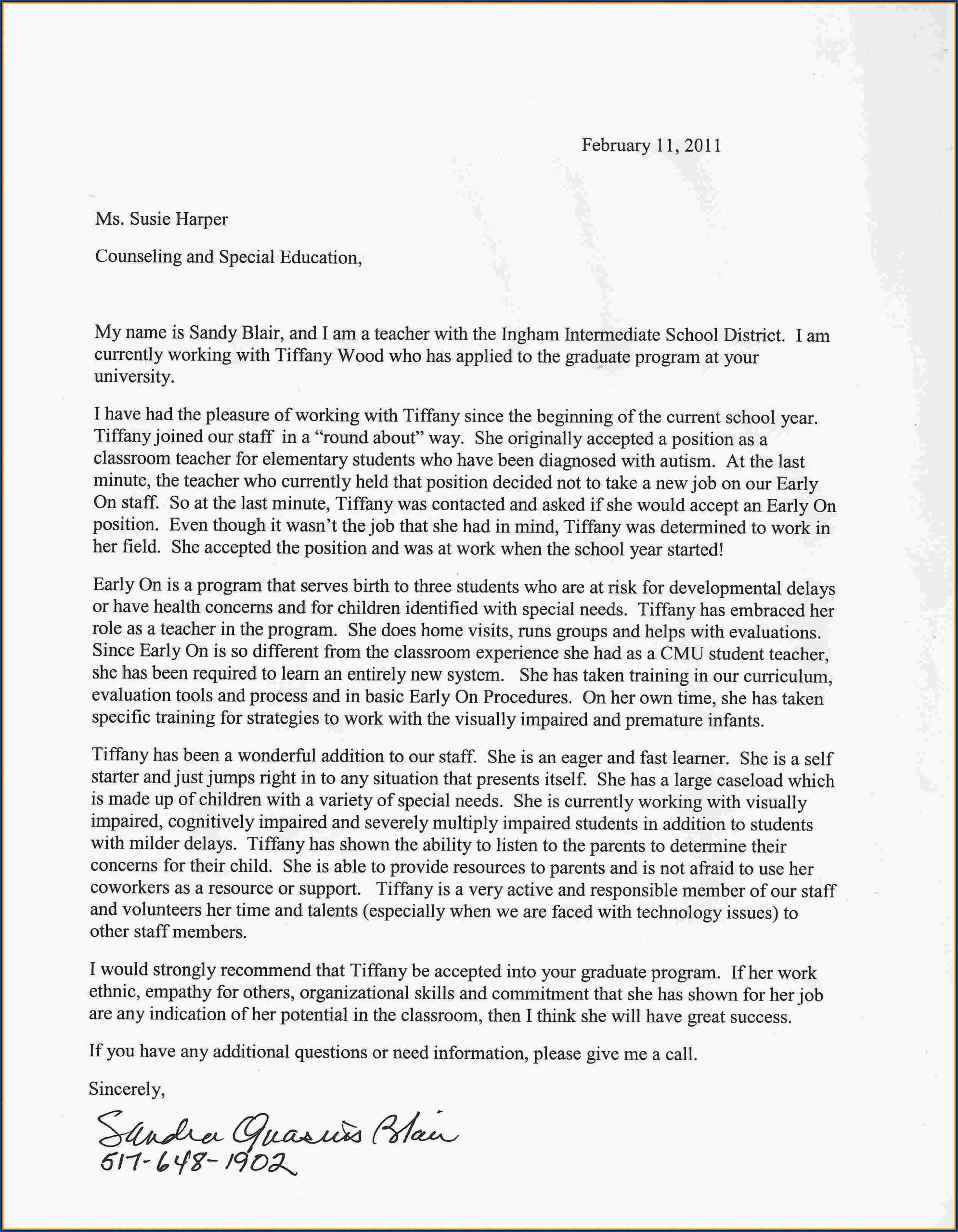 Sample of Letter Of Recommendation For Graduate School