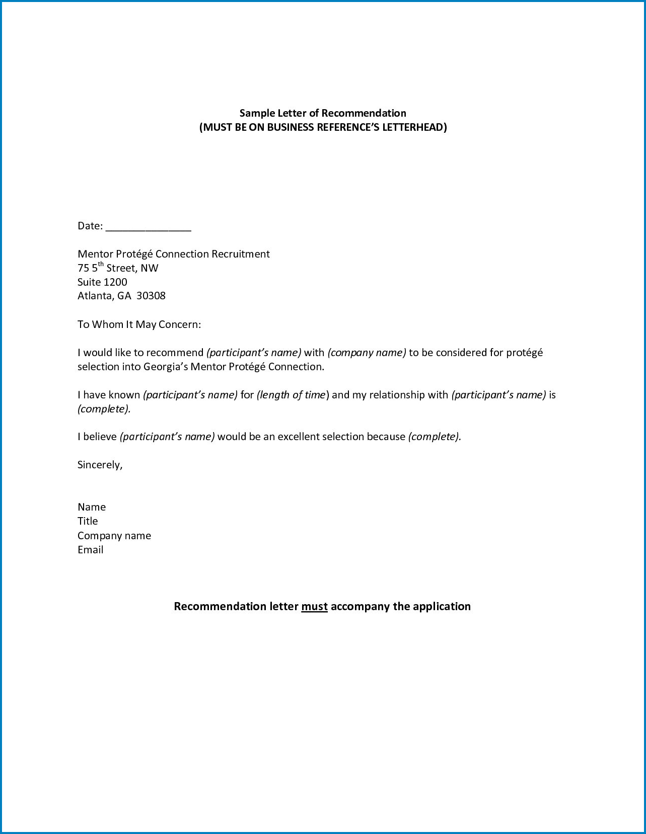 Sample of Letterhead For Letter Of Recommendation