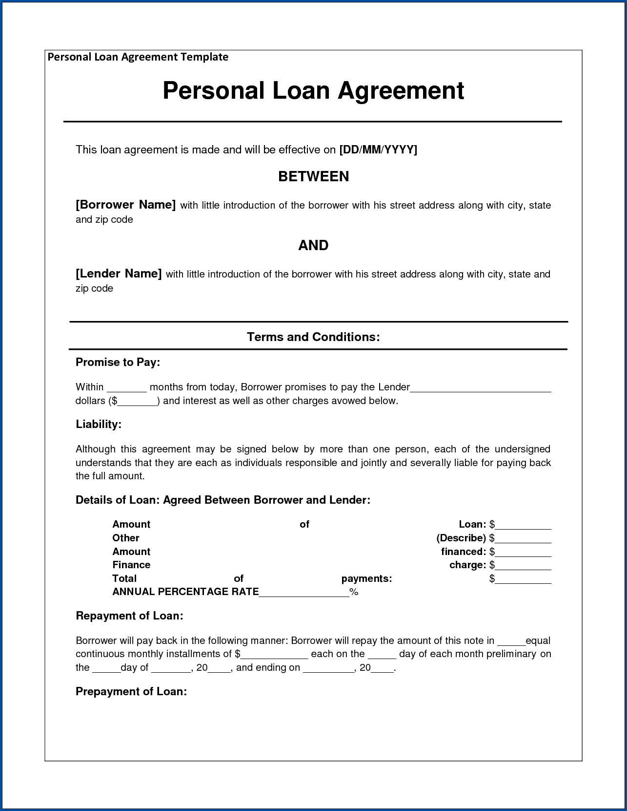 Sample of Loan Contract Agreement Template