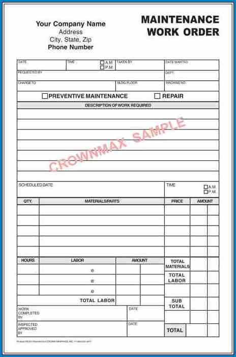 Sample of Maintenance Work Order