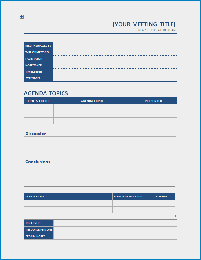Sample of Meeting Notes Template