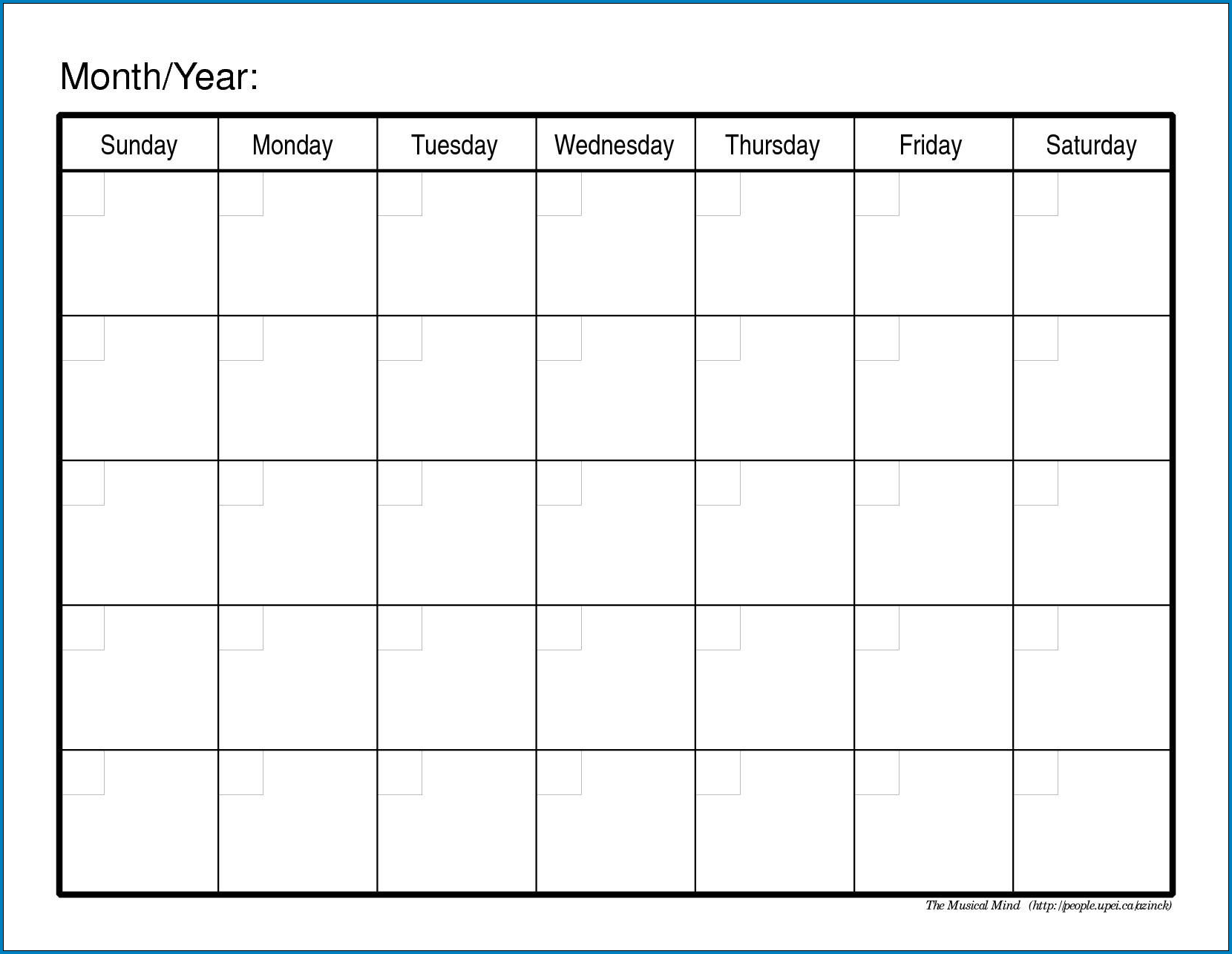 Sample of Monthly Calendar Template