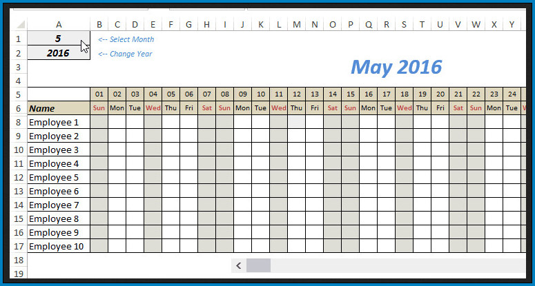 Free Excel 2016 Calendar Template from www.templateral.com