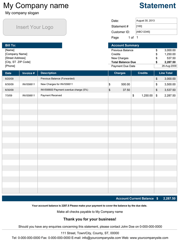 Sample of Monthly Statement of Account Template Sample of Monthly Statement of Account Template