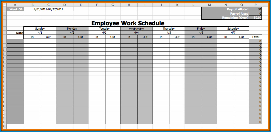 Sample of Monthly Work Schedule Template