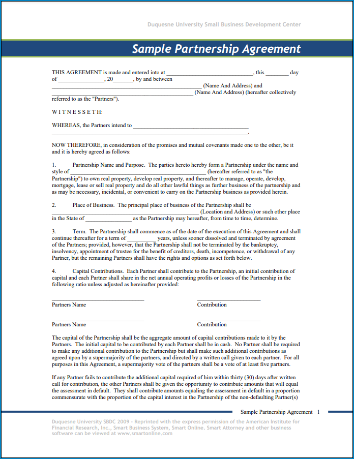 Sample of Partnership Agreement Template