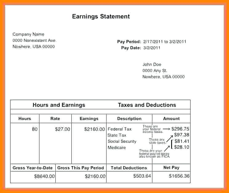 Sample of Pay Stub Template