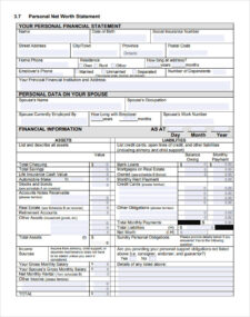 Sample of Personal Net Worth Statement Template