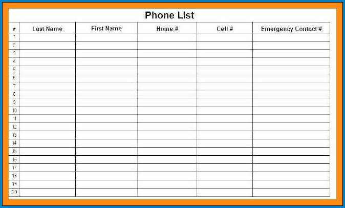 Sample of Phone List Template