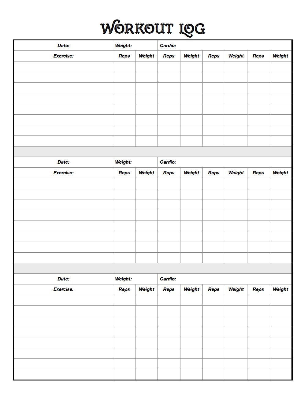 Sample of Printable Daily Workout Log Template Sample of Printable Daily Workout Log Template