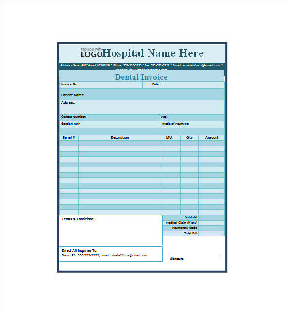 Sample of Printable Dental Receipt Template