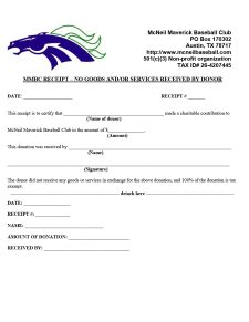 Sample of Printable Donation Receipt Template