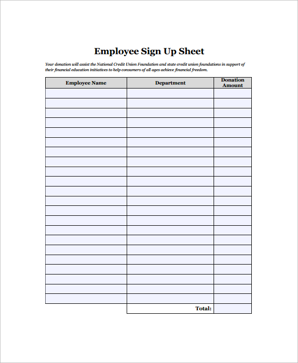 Sample of Printable Employee Sign in Sheet Template Sample of Printable Employee Sign in Sheet Template