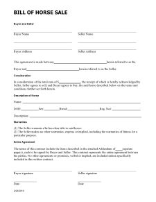 Sample of Printable Horse Bill of Sale Template