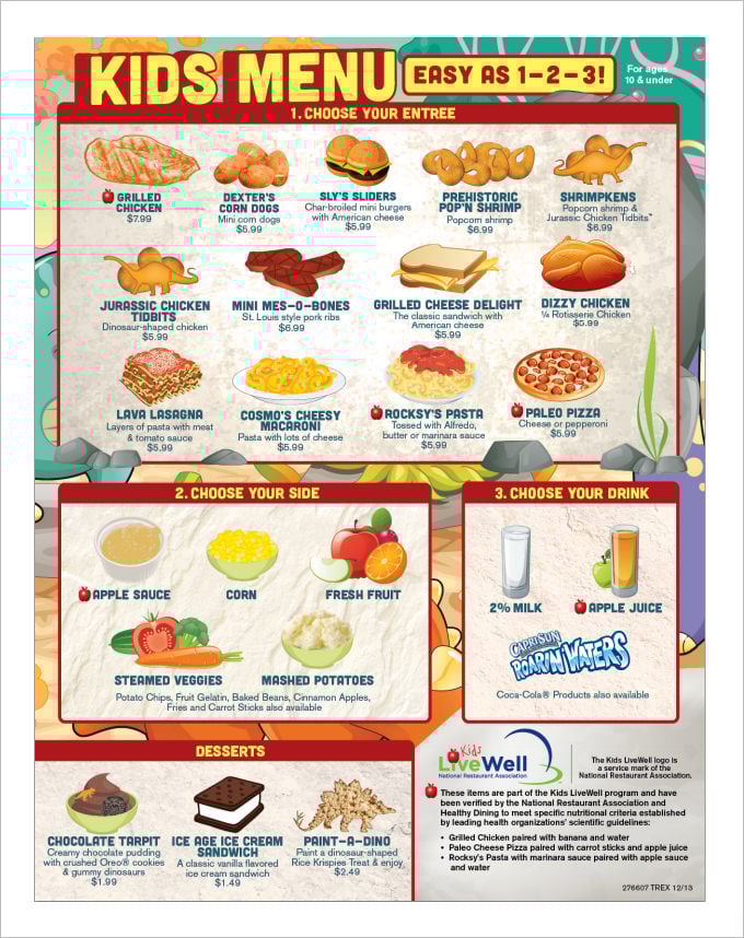 Sample of Printable Kids Menu Template