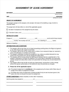 Sample of Printable Lease Assignment Form