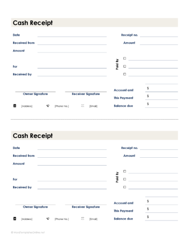 √ Printable Money Receipt Template