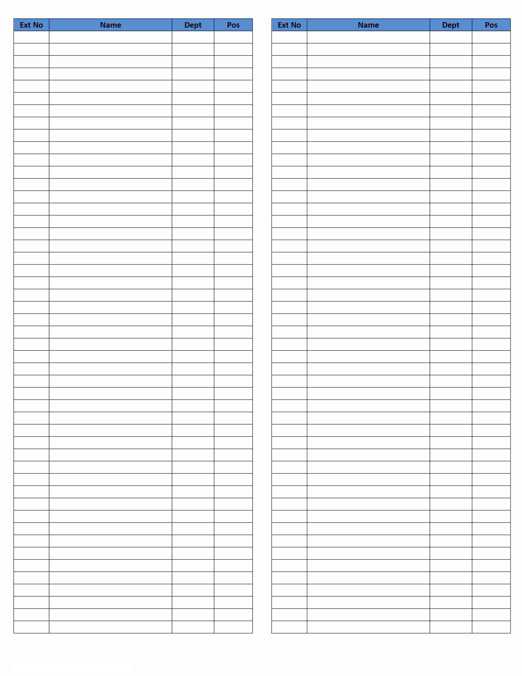 Sample of Printable Phone Extension List Template Sample of Printable Phone Extension List Template