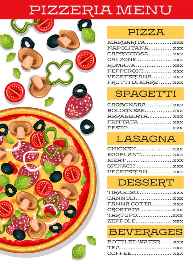 Sample of Printable Pizza Menu Template