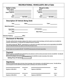 Sample of Printable RV Bill of Sale Form