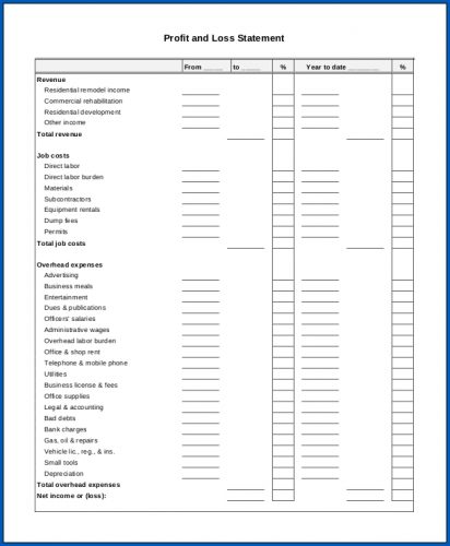 √ Free Printable Profit And Loss Statement PDF