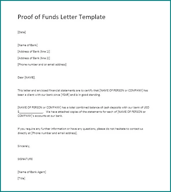 Sample of Proof of Funds Letter Template