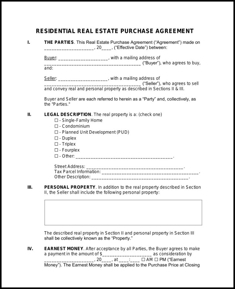 Sample of Real Estate Purchase Agreement Template Sample of Real Estate Purchase Agreement Template