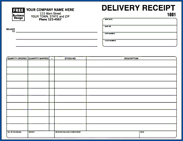 Free Printable Delivery Receipt Template Templateral