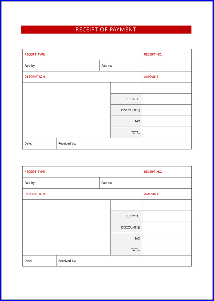 Sample of Receipt Of Payment Template
