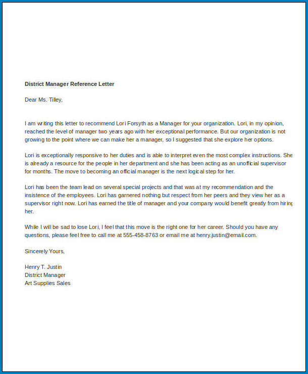 Manager Reference Letter Template