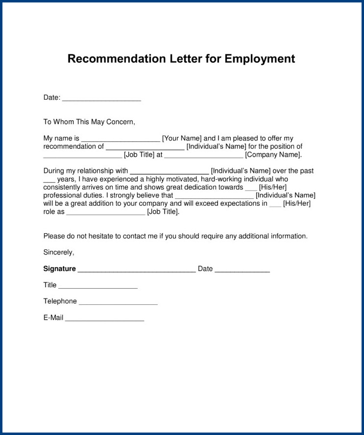 Sample of Reference Letter Template for an Employee Sample of Reference Letter Template for an Employee
