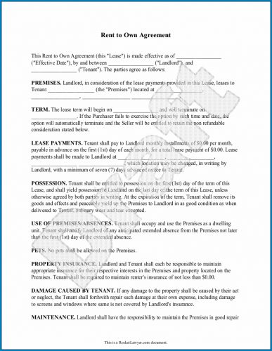√ Free Editable Rent To Own Contract Forms For Houses