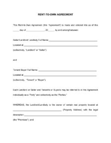 Sample of Rent to own Agreement Template