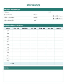 Sample of Rental Ledger Template