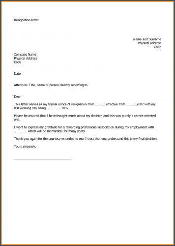 Sample of Resignation Letter For Job | Templateral