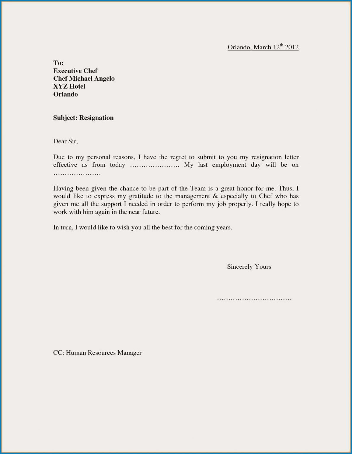 √ Free Printable Resignation Letter Of Job Template