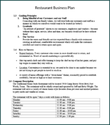 Sample of Restaurant Business Plan Template